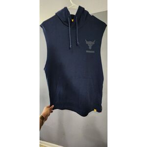 Under Armour Project Rock Terry Sleeveless Hoodie Navy Blue Men's Size Small